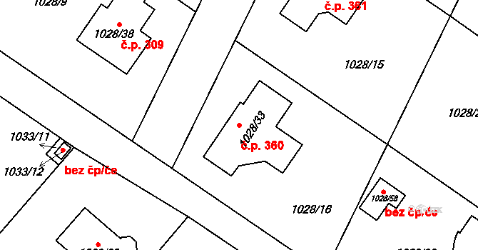 Křelov 360, Křelov-Břuchotín na parcele st. 1028/33 v KÚ Křelov, Katastrální mapa