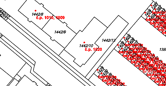 Jemnice 1020 na parcele st. 1442/10 v KÚ Jemnice, Katastrální mapa