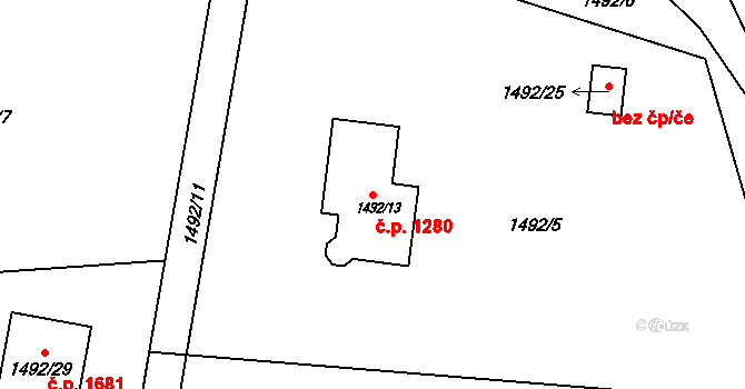 Ráj 1280, Karviná na parcele st. 1492/13 v KÚ Ráj, Katastrální mapa