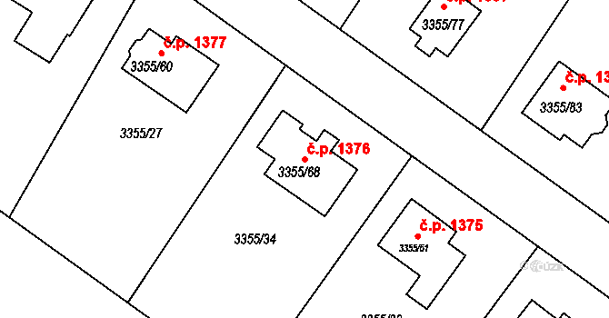 Kopřivnice 1376 na parcele st. 3355/68 v KÚ Kopřivnice, Katastrální mapa