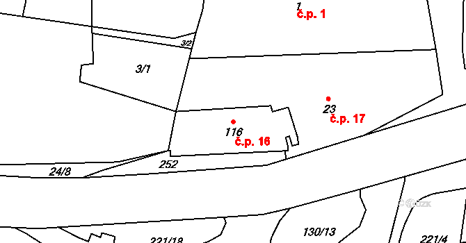 Chbany 16 na parcele st. 116 v KÚ Chbany, Katastrální mapa