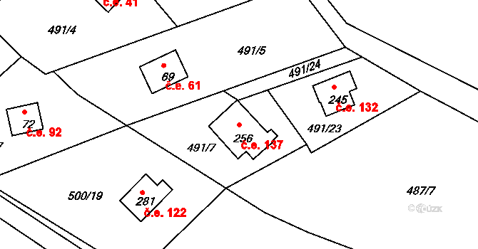 Krňany 137 na parcele st. 256 v KÚ Krňany, Katastrální mapa