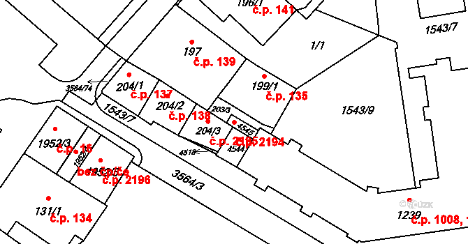 Rožnov pod Radhoštěm 2194 na parcele st. 4544 v KÚ Rožnov pod Radhoštěm, Katastrální mapa