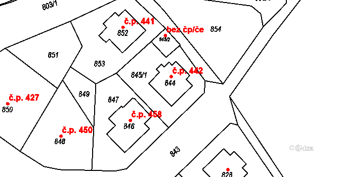 Loket 442 na parcele st. 844 v KÚ Loket, Katastrální mapa