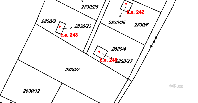 Lhota Samoty 245, Planá nad Lužnicí na parcele st. 2830/27 v KÚ Planá nad Lužnicí, Katastrální mapa
