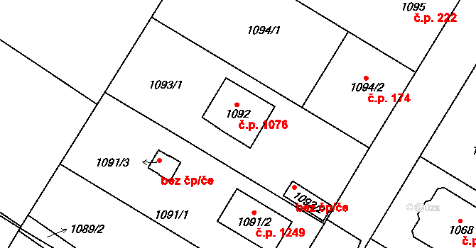Kosmonosy 1076 na parcele st. 1092 v KÚ Kosmonosy, Katastrální mapa