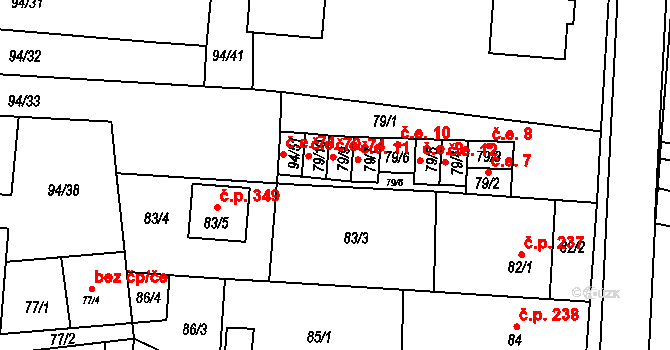 Kobylnice 74 na parcele st. 79/9 v KÚ Kobylnice u Brna, Katastrální mapa