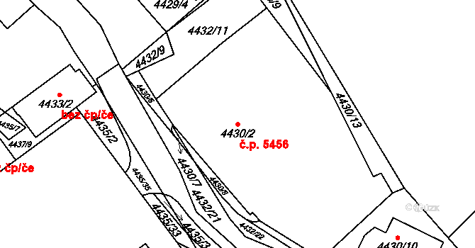 Chomutov 5456 na parcele st. 4430/2 v KÚ Chomutov I, Katastrální mapa