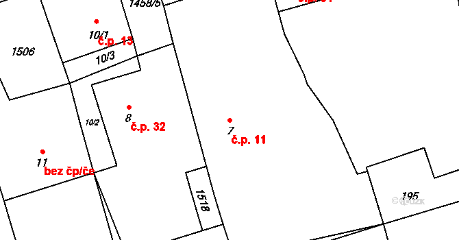 Veletice 11, Holedeč na parcele st. 7 v KÚ Veletice, Katastrální mapa