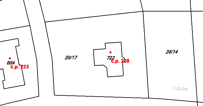 Malenovice 228 na parcele st. 722 v KÚ Malenovice, Katastrální mapa