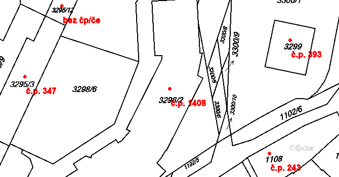 Hluk 1408 na parcele st. 3298/2 v KÚ Hluk, Katastrální mapa