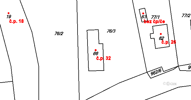 Klenovice 32, Všeruby na parcele st. 66 v KÚ Klenovice u Chrančovic, Katastrální mapa