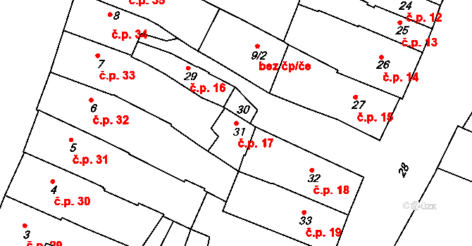Jemnice 17 na parcele st. 31 v KÚ Jemnice, Katastrální mapa