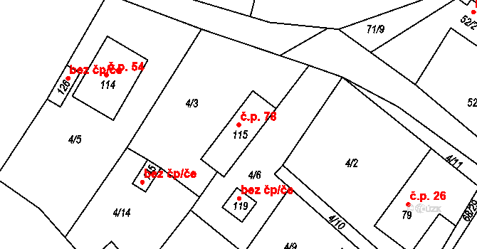 Míčov 78, Míčov-Sušice na parcele st. 115 v KÚ Míčov, Katastrální mapa