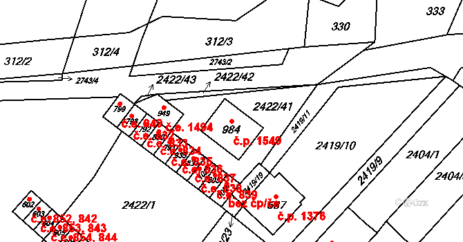 Ivančice 1549 na parcele st. 984 v KÚ Kounické Předměstí, Katastrální mapa