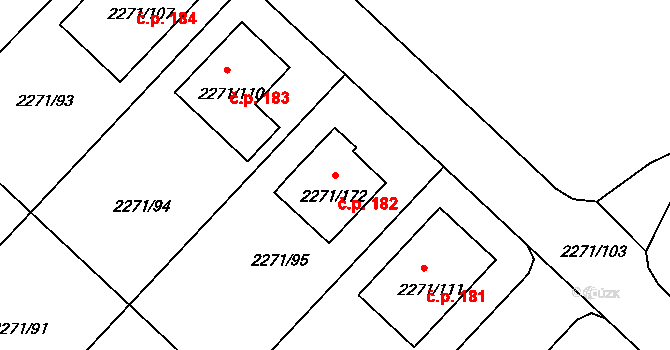 Dačice IV 182, Dačice na parcele st. 2271/172 v KÚ Dačice, Katastrální mapa
