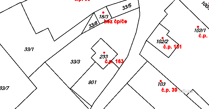 Střelice 163, Uničov na parcele st. 233 v KÚ Střelice u Litovle, Katastrální mapa