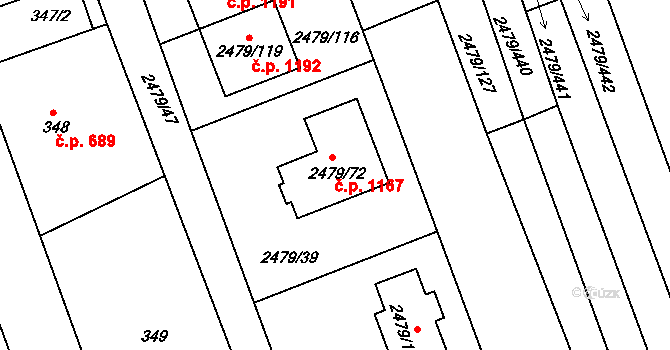 Třemošná 1167 na parcele st. 2479/72 v KÚ Třemošná, Katastrální mapa