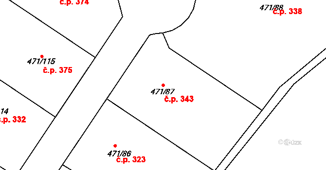 Křeslice 343, Praha na parcele st. 471/87 v KÚ Křeslice, Katastrální mapa