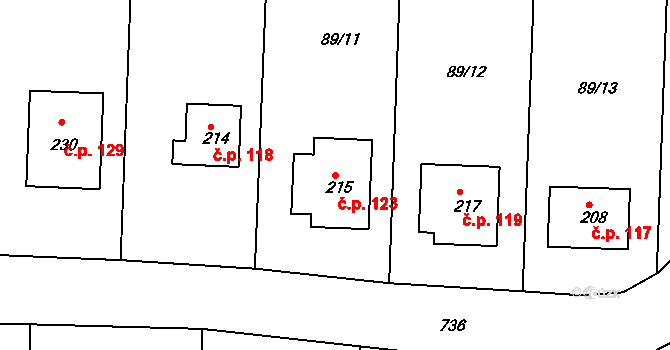 Lipoltice 123 na parcele st. 215 v KÚ Lipoltice, Katastrální mapa