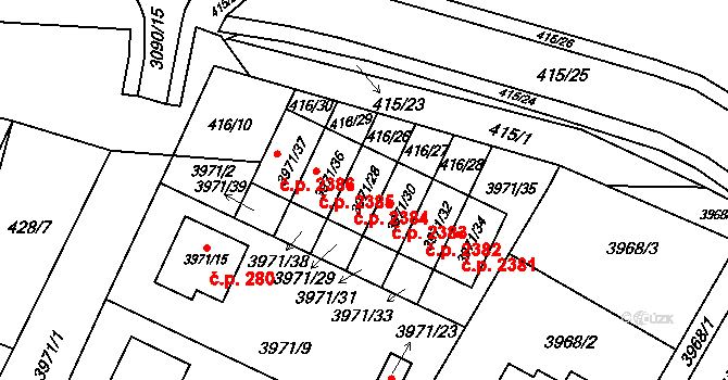 Místek 2384, Frýdek-Místek na parcele st. 3971/28 v KÚ Místek, Katastrální mapa