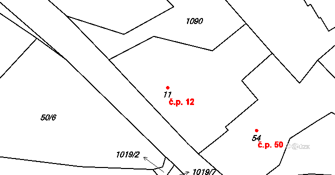 Skelná Huť 12, Chudenín na parcele st. 11 v KÚ Skelná Huť, Katastrální mapa