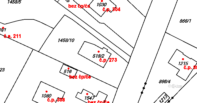 Čerčany 273 na parcele st. 518/2 v KÚ Čerčany, Katastrální mapa