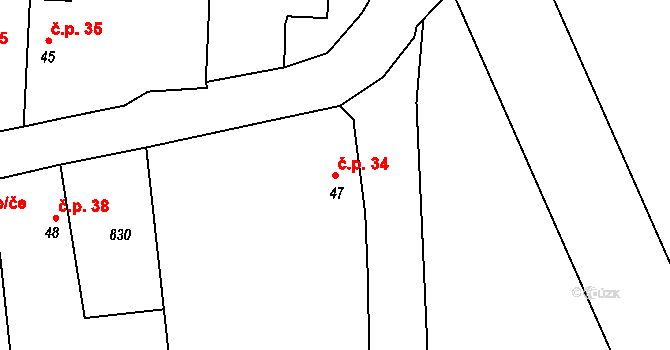 Malá Paseka 34, Čechtice na parcele st. 47 v KÚ Černičí, Katastrální mapa