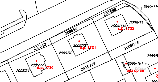 Pelhřimov 1731 na parcele st. 2005/78 v KÚ Pelhřimov, Katastrální mapa