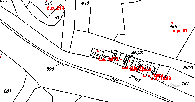 Děčín XXXII-Boletice nad Labem 1474, Děčín na parcele st. 483/3 v KÚ Boletice nad Labem, Katastrální mapa