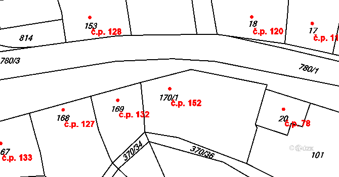 Sedlec 152, Sedlec-Prčice na parcele st. 170/1 v KÚ Sedlec u Votic, Katastrální mapa