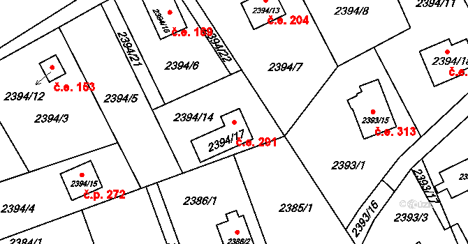 Strkov 291, Planá nad Lužnicí na parcele st. 2394/17 v KÚ Planá nad Lužnicí, Katastrální mapa