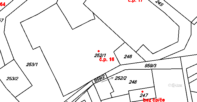 Petrovice 16, Nové Město na Moravě na parcele st. 252/1 v KÚ Petrovice u Nového Města na Moravě, Katastrální mapa