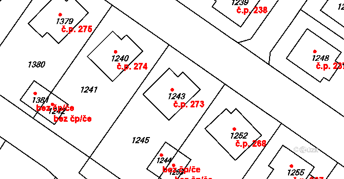 Nové Veselí 273 na parcele st. 1243 v KÚ Nové Veselí, Katastrální mapa