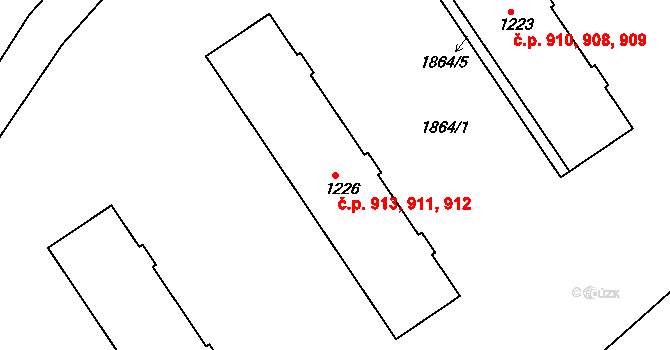 Luhačovice 911,912,913 na parcele st. 1226 v KÚ Luhačovice, Katastrální mapa