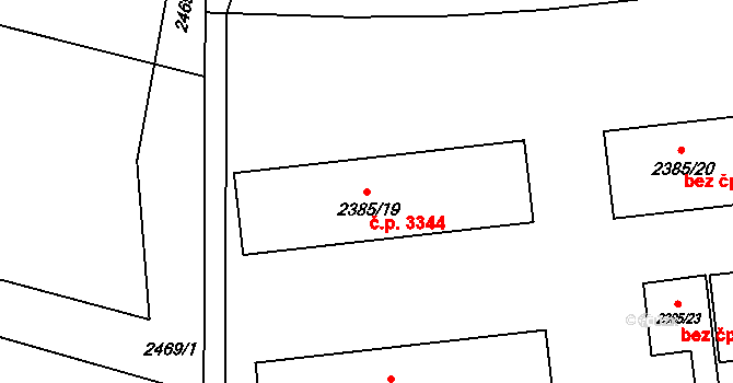 Záběhlice 3344, Praha na parcele st. 2385/19 v KÚ Záběhlice, Katastrální mapa