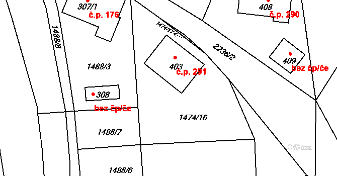 Borotín 40924831 na parcele st. 308 v KÚ Borotín u Tábora, Katastrální mapa