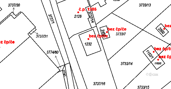 Vizovice 41213831 na parcele st. 1232 v KÚ Vizovice, Katastrální mapa