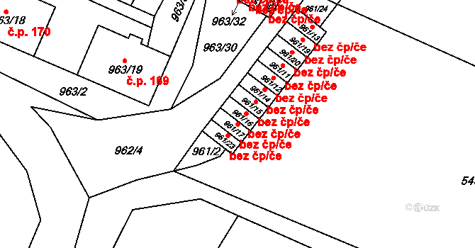 Hodonice 41488831 na parcele st. 961/17 v KÚ Hodonice, Katastrální mapa