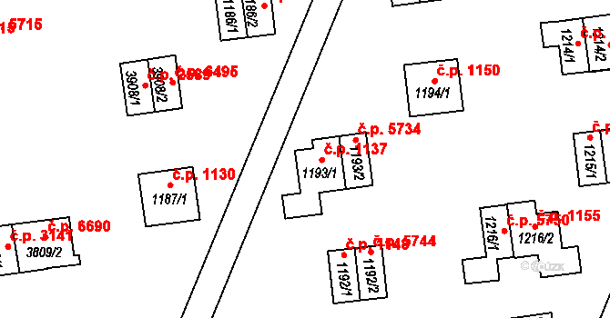 Zlín 1137 na parcele st. 1193/1 v KÚ Zlín, Katastrální mapa