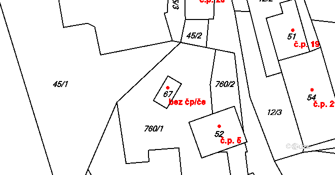 Radhostice 42104831 na parcele st. 67 v KÚ Radhostice, Katastrální mapa