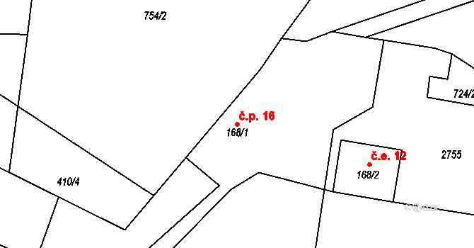 Klokočov 16, Vítkov na parcele st. 168/1 v KÚ Klokočov u Vítkova, Katastrální mapa