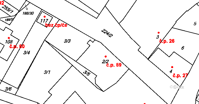 Milostovice 59, Opava na parcele st. 2/2 v KÚ Milostovice, Katastrální mapa