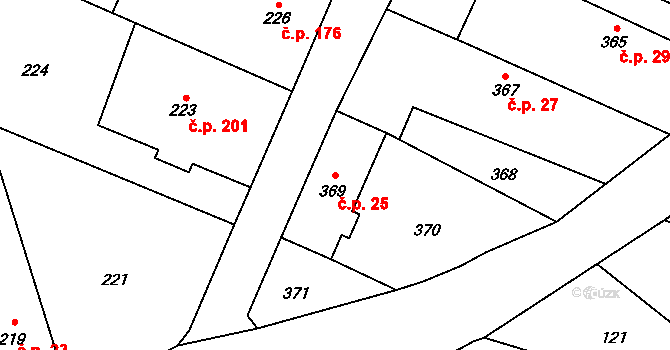 Chlebičov 25 na parcele st. 369 v KÚ Chlebičov, Katastrální mapa