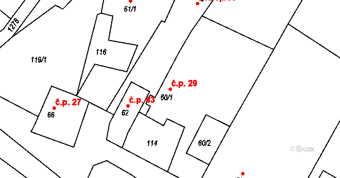 Bratříkovice 29 na parcele st. 60/1 v KÚ Bratříkovice, Katastrální mapa