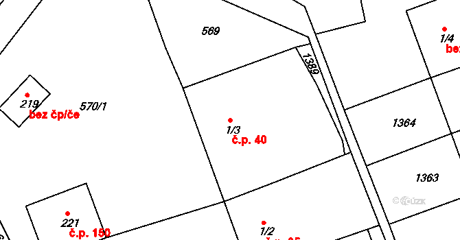 Částkov 40 na parcele st. 1/3 v KÚ Částkov, Katastrální mapa