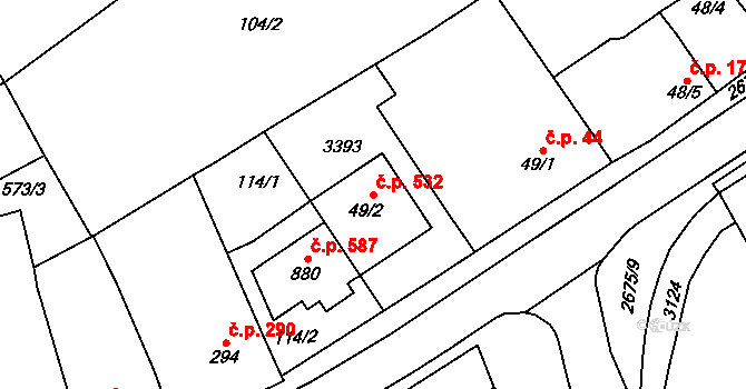 Zlechov 532 na parcele st. 49/2 v KÚ Zlechov, Katastrální mapa