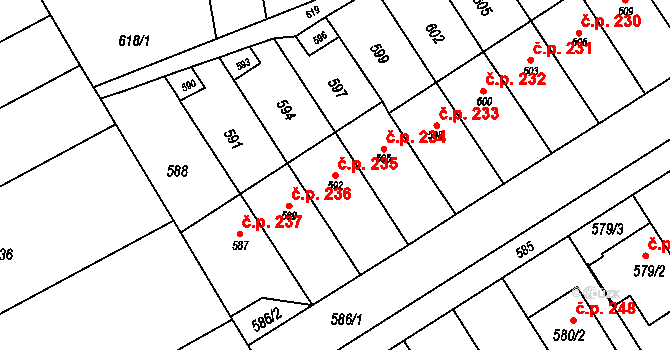 Pustiměřské Prusy 235, Pustiměř na parcele st. 592 v KÚ Pustiměř, Katastrální mapa