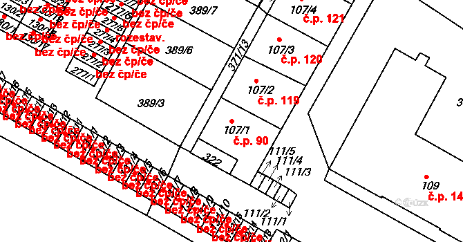 Čepirohy 90, Most na parcele st. 107/1 v KÚ Čepirohy, Katastrální mapa