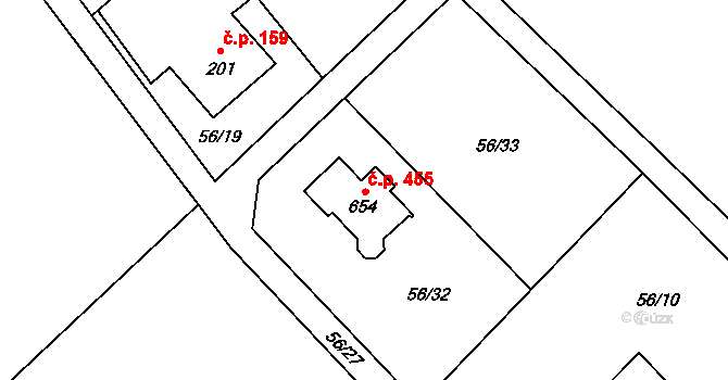 Horní Datyně 455, Vratimov na parcele st. 654 v KÚ Horní Datyně, Katastrální mapa